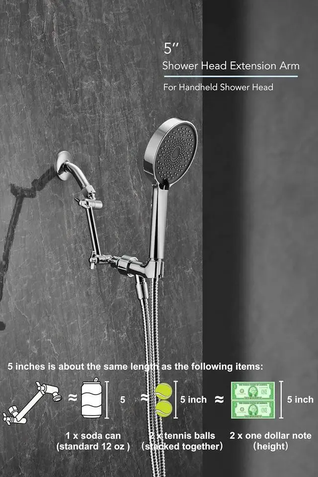 Alt view image 4 of 7 - 5 Inch Adjustable Shower Head Extension Arm With Locking Set Screw, Singing Rain Brass Chrome Angle Height Adjustable, Easy To Install, G1/2 Universal Connector Compatible (Chrome Finish)