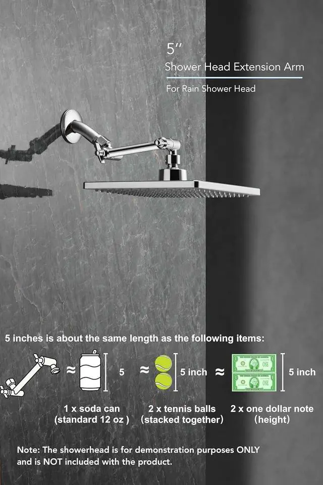 Alt view image 6 of 7 - 5 Inch Adjustable Shower Head Extension Arm With Locking Set Screw, Singing Rain Brass Chrome Angle Height Adjustable, Easy To Install, G1/2 Universal Connector Compatible (Chrome Finish)