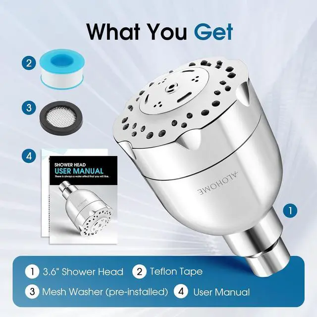 Alt view image 7 of 7 - High Pressure Boosting Shower Head, ALOHOME 6 Powerful Spray Settings - Perfect for Low Water Pressure Homes, 3.6" Luxury Modern Chrome Finished Shower Head with 360° Adjustable Brass Ball Joint