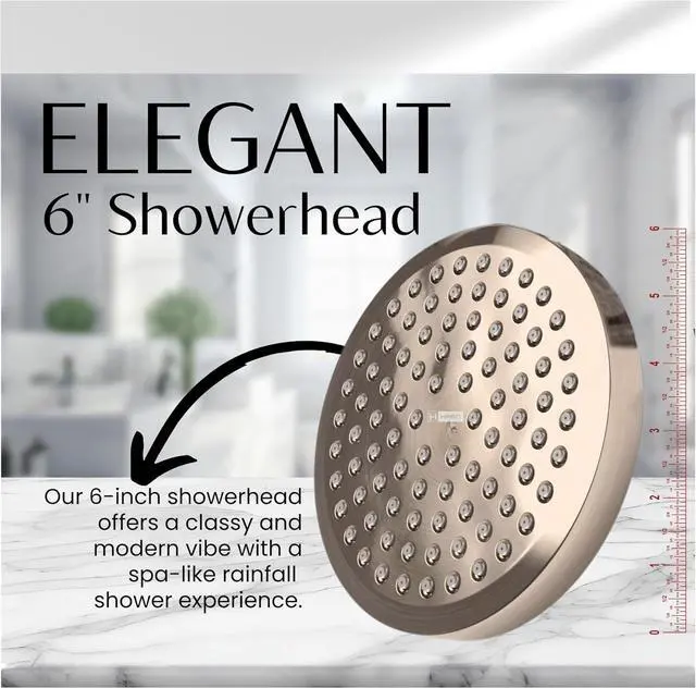 Alt view image 2 of 7 - Shower Head - High Pressure Rain, 6-Inch Round, Luxury Nickel Finish, Universal Shower Head Replacement, Premium Quality Anti-Clogging Nozzles, Tool-Free Minute Installation (Brushed NIckel)