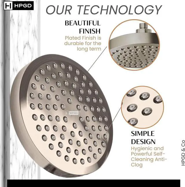 Alt view image 3 of 7 - Shower Head - High Pressure Rain, 6-Inch Round, Luxury Nickel Finish, Universal Shower Head Replacement, Premium Quality Anti-Clogging Nozzles, Tool-Free Minute Installation (Brushed NIckel)