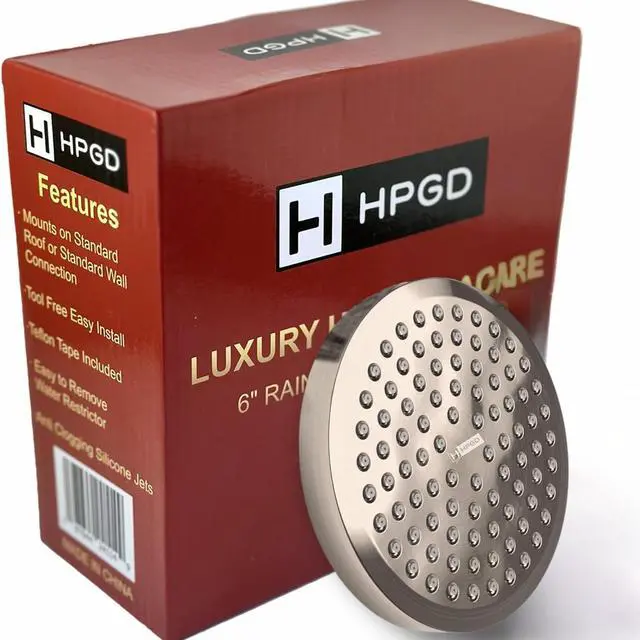 Alt view image 6 of 7 - Shower Head - High Pressure Rain, 6-Inch Round, Luxury Nickel Finish, Universal Shower Head Replacement, Premium Quality Anti-Clogging Nozzles, Tool-Free Minute Installation (Brushed NIckel)