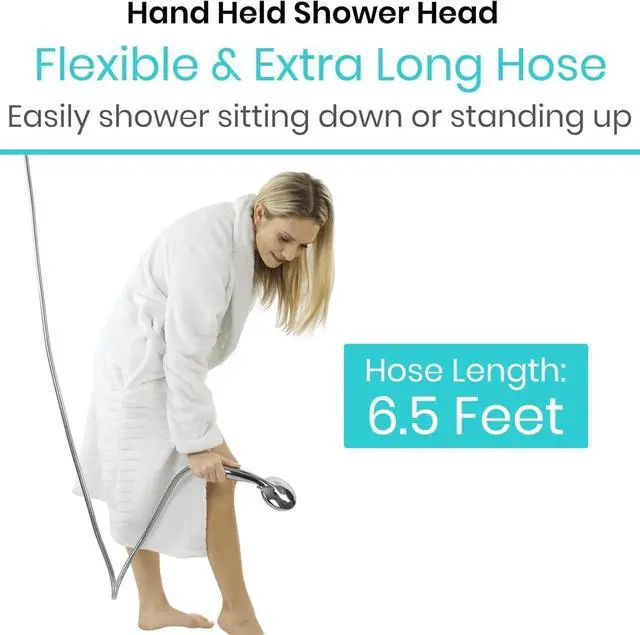 Alt view image 2 of 7 - Hand Held Shower Head with Long Hose - Detachable 2 in 1 Universal High Pressure Handheld Adapter - Chrome Finish with Large Waterfall Rainfall (?Chrome)