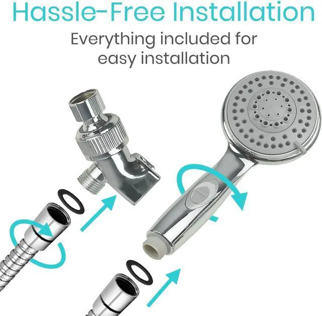Alt view image 3 of 7 - Hand Held Shower Head with Long Hose - Detachable 2 in 1 Universal High Pressure Handheld Adapter - Chrome Finish with Large Waterfall Rainfall (?Chrome)