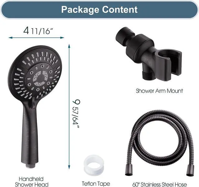 Alt view image 2 of 7 - BRIGHT SHOWERS 9 Spray Settings Shower Head with Handheld High Pressure Oil-Rubbed Bronze Hand Held Showerhead with 60 Inch Stainless Steel Hose and Adjustable Overhead Bracket