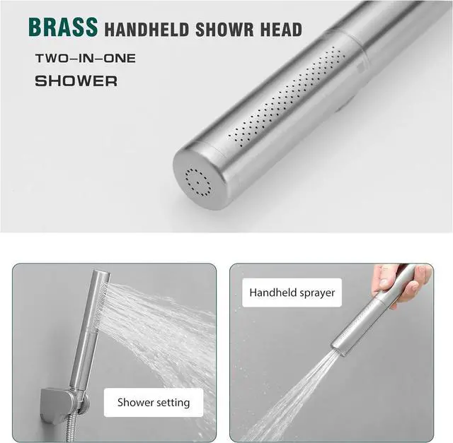 Alt view image 3 of 7 - Homipro Brushed Nickel Brass 2 In 1 Function High Flow Handheld Shower Head Set High Pressure 7 Inch Brushed Finish Shower Head Sprayer Hand Shower Wand with 59 Inch Hose, Bracket