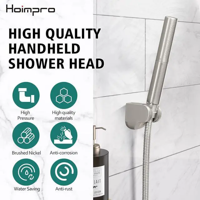 Alt view image 4 of 7 - Homipro Brushed Nickel Brass 2 In 1 Function High Flow Handheld Shower Head Set High Pressure 7 Inch Brushed Finish Shower Head Sprayer Hand Shower Wand with 59 Inch Hose, Bracket