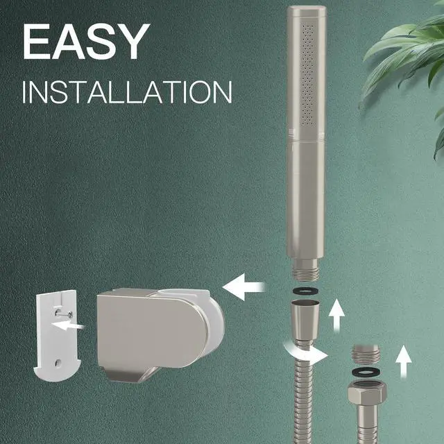 Alt view image 5 of 7 - Homipro Brushed Nickel Brass 2 In 1 Function High Flow Handheld Shower Head Set High Pressure 7 Inch Brushed Finish Shower Head Sprayer Hand Shower Wand with 59 Inch Hose, Bracket