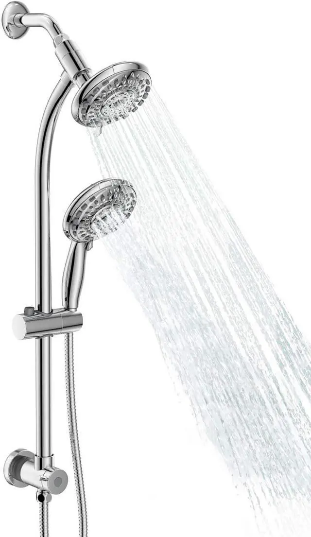 Main image of Handheld Showerhead & Rain Shower Combo for Easy Reach, 27.5" Drill-free Stainless Steel Slide Bar, 5of 5-setting Handheld Shower and Showerhead, with 5ft Hose - Polished Chrome