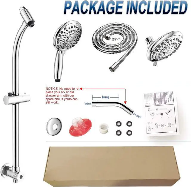 Alt view image 6 of 6 - Handheld Showerhead & Rain Shower Combo for Easy Reach, 27.5" Drill-free Stainless Steel Slide Bar, 5of 5-setting Handheld Shower and Showerhead, with 5ft Hose - Polished Chrome