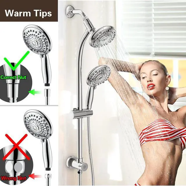 Alt view image 5 of 6 - Handheld Showerhead & Rain Shower Combo for Easy Reach, 27.5" Drill-free Stainless Steel Slide Bar, 5of 5-setting Handheld Shower and Showerhead, with 5ft Hose - Polished Chrome