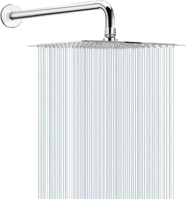 Main image of HarJue 12 Inch Rain Shower Head With 15 Inch Extension Arm, Stainless Steel Large Rainfall, Luxury Square-Waterfall Full Body Coverage-Easy to Install (Chrome)