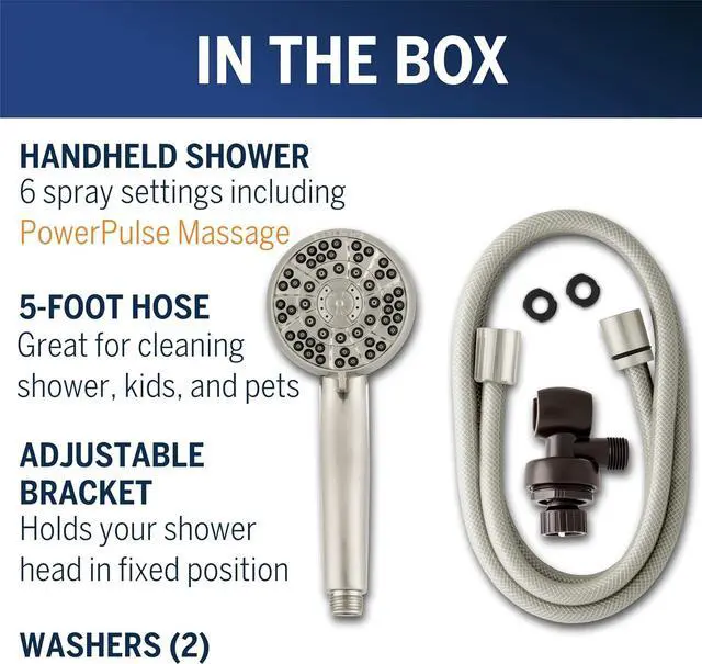 Alt view image 5 of 7 - High Pressure Hand Held Shower Head With Hose PowerPulse Massage 6-Mode Brushed Nickel XAS-649E