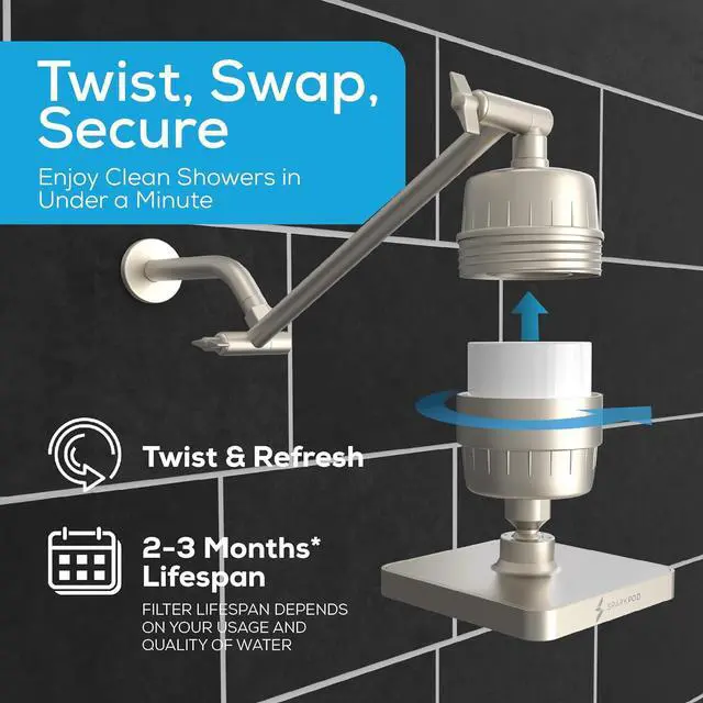 Alt view image 6 of 7 - SparkPod 6" High Pressure Rain Shower Head with 23 Stage Filter Capsule & 11 Inch Adjustable Shower Arm Extension -Shower Filter Reduces Chlorine for Smoother Hair & Skin (Square, Brushed Nickel)