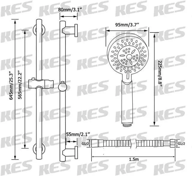 Alt view image 2 of 7 - KES Handheld Shower Head with Adjustable Shower Slide Bar 5 Function Extra Long Hose Polished Finish, F204-PS+KP501B-CH