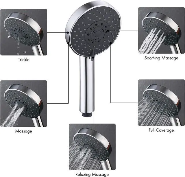 Alt view image 5 of 7 - KES Handheld Shower Head with Adjustable Shower Slide Bar 5 Function Extra Long Hose Polished Finish, F204-PS+KP501B-CH