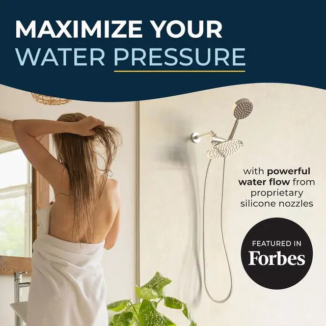 Alt view image 3 of 7 - HammerHead Showers® ALL METAL Dual Shower Head Combo  CHROME  8 Inch Rainfall High Flow Shower Head & Handheld Shower Head High Pressure with Hose 6ft - Hotel-Like Double Shower Heads