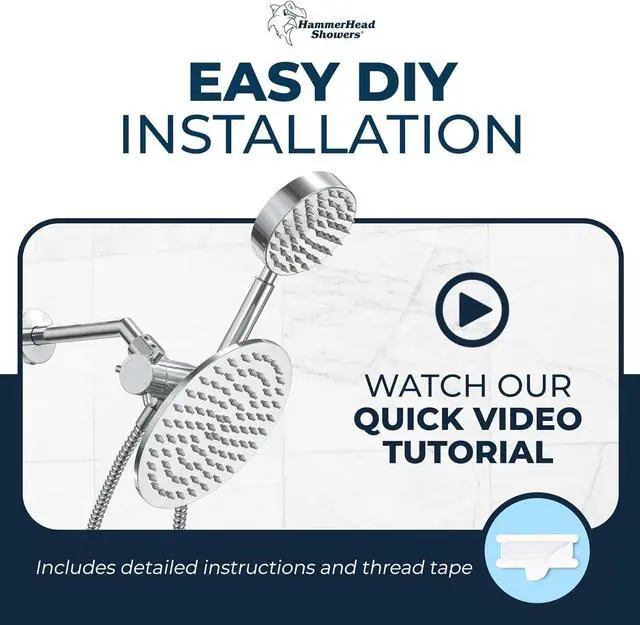 Alt view image 6 of 7 - HammerHead Showers® ALL METAL Dual Shower Head Combo  CHROME  8 Inch Rainfall High Flow Shower Head & Handheld Shower Head High Pressure with Hose 6ft - Hotel-Like Double Shower Heads