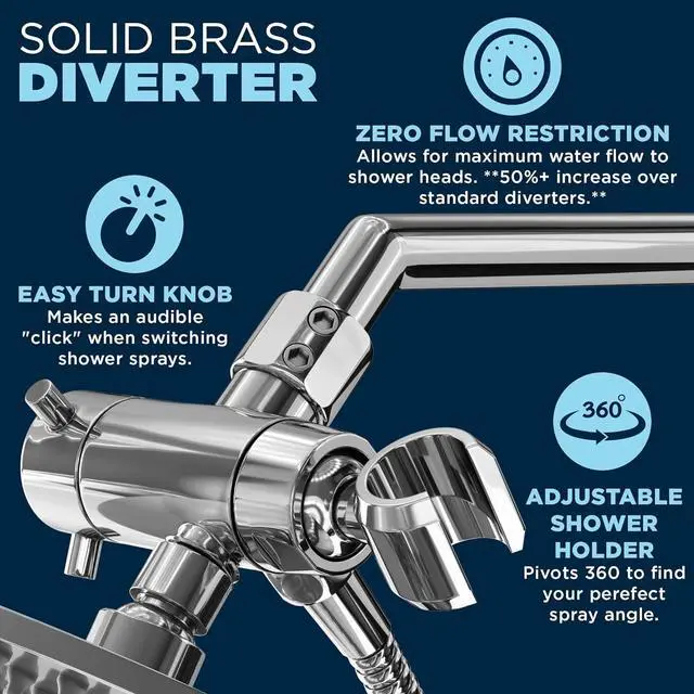 Alt view image 7 of 7 - HammerHead Showers® ALL METAL Dual Shower Head Combo  CHROME  8 Inch Rainfall High Flow Shower Head & Handheld Shower Head High Pressure with Hose 6ft - Hotel-Like Double Shower Heads