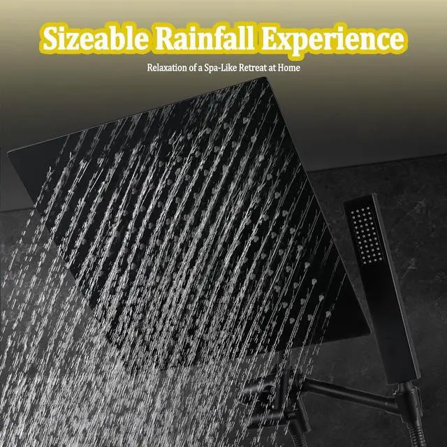 Alt view image 3 of 7 - All Metal Rain Shower Head with Handheld Combo, YDmeet 12 Inch Rainfall Shower Head, Stainless Steel Hand Wand, 3 Mode Diverter, 14" Adjustable Extension Arm w/Lock Joints, Extra Long Hose, Black