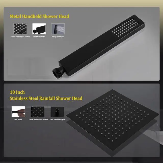 Alt view image 7 of 7 - All Metal Rain Shower Head with Handheld Combo, YDmeet 12 Inch Rainfall Shower Head, Stainless Steel Hand Wand, 3 Mode Diverter, 14" Adjustable Extension Arm w/Lock Joints, Extra Long Hose, Black