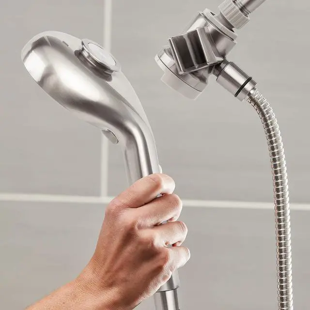 Alt view image 7 of 7 - Waterpik Magnetic Dual Dock Adjustable Height Hand Held Shower Head With 5-Foot Metal Hose and PowerPulse Shower Massage, Brushed Nickel QMP-869ME