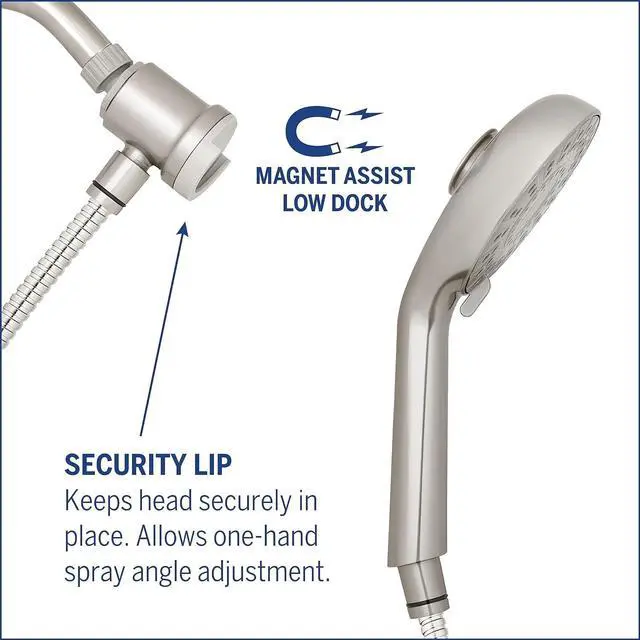 Alt view image 3 of 7 - Waterpik Magnetic Dual Dock Adjustable Height Hand Held Shower Head With 5-Foot Metal Hose and PowerPulse Shower Massage, Brushed Nickel QMP-869ME