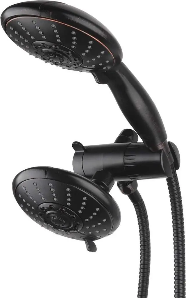 Main image of Anti-Clog High Pressure Large Oil Rubbed Bronze Dual Shower Head 5-inch 5-Settings Shower Head with Handheld Spray Combo + 5 Foot Stainless Steel Shower Hose w/ BRASS connectors