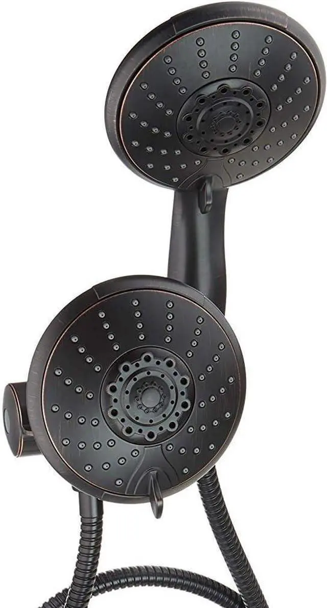 Alt view image 2 of 7 - Anti-Clog High Pressure Large Oil Rubbed Bronze Dual Shower Head 5-inch 5-Settings Shower Head with Handheld Spray Combo + 5 Foot Stainless Steel Shower Hose w/ BRASS connectors