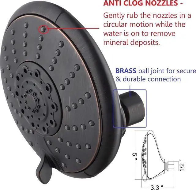 Alt view image 4 of 7 - Anti-Clog High Pressure Large Oil Rubbed Bronze Dual Shower Head 5-inch 5-Settings Shower Head with Handheld Spray Combo + 5 Foot Stainless Steel Shower Hose w/ BRASS connectors