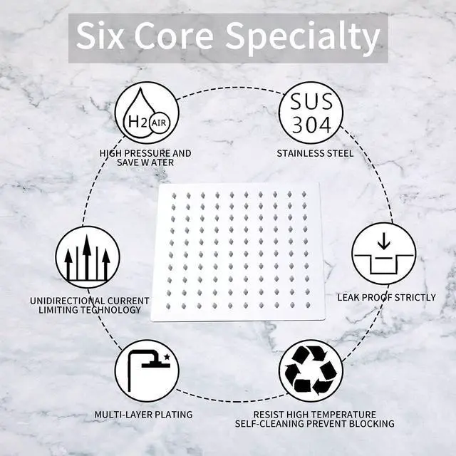 Alt view image 4 of 7 - GGStudy Square 8 Inch Square Stainless Steel Shower Head - Rain Style Shower Head Chrome