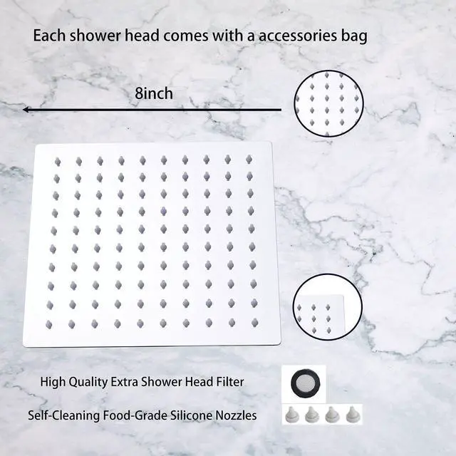 Alt view image 5 of 7 - GGStudy Square 8 Inch Square Stainless Steel Shower Head - Rain Style Shower Head Chrome