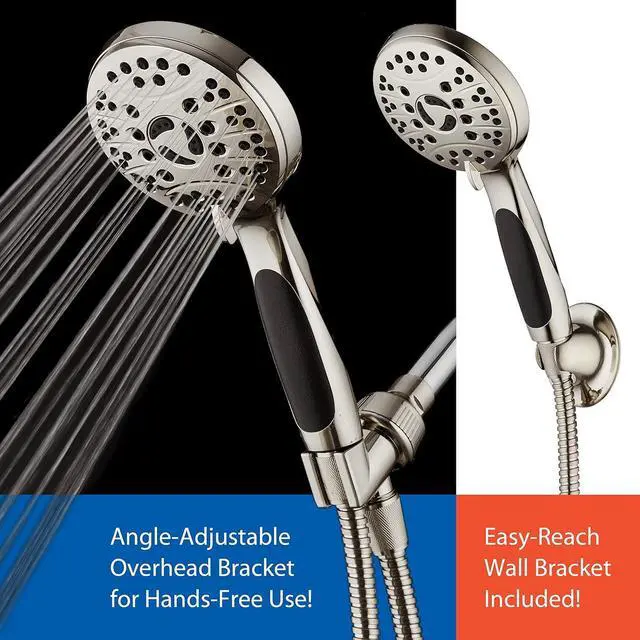 Alt view image 6 of 7 - High Pressure 6-setting Luxury Handheld Shower Head  6 Foot Stainless Steel Hose  Anti Clog Jets  Anti Slip Grip  All Brushed Nickel Finish  Top US Brand  Includes Extra Wall Bracket