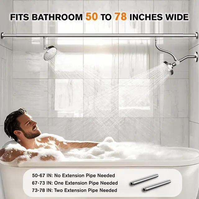 Alt view image 2 of 7 - Dual Shower Head for Couples, High Pressure Double Shower Heads for Two People Rod, Two Showerhead System with 3 Spray Settings Fit 2 Person Bathroom, Birthday Gifts for Women Men (Chrome)