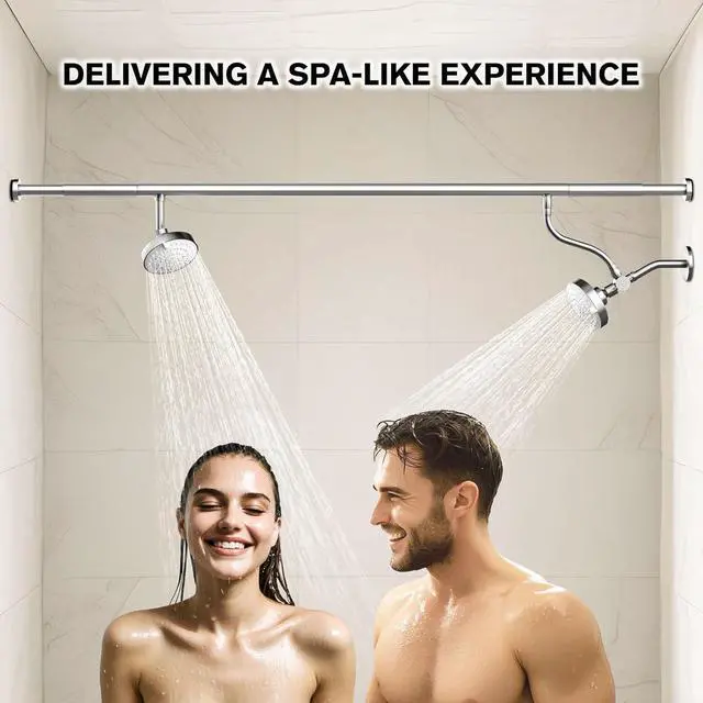 Alt view image 7 of 7 - Dual Shower Head for Couples, High Pressure Double Shower Heads for Two People Rod, Two Showerhead System with 3 Spray Settings Fit 2 Person Bathroom, Birthday Gifts for Women Men (Chrome)