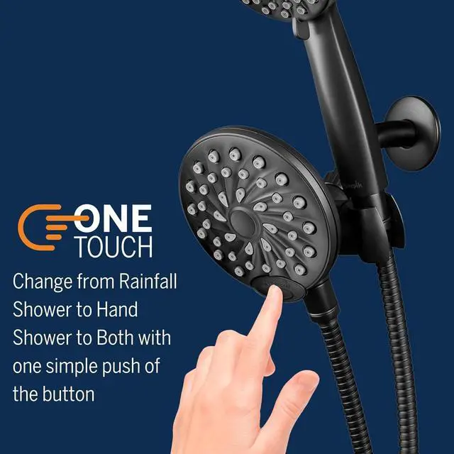 Alt view image 2 of 7 - Waterpik One-Touch Dual 2-in-1 Shower System With Rain Shower Head and 7-Mode Hand Held Shower Head, Matte Black XPB-135E-765ME
