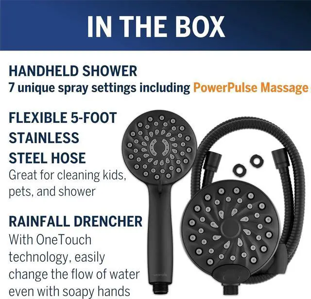 Alt view image 4 of 7 - Waterpik One-Touch Dual 2-in-1 Shower System With Rain Shower Head and 7-Mode Hand Held Shower Head, Matte Black XPB-135E-765ME