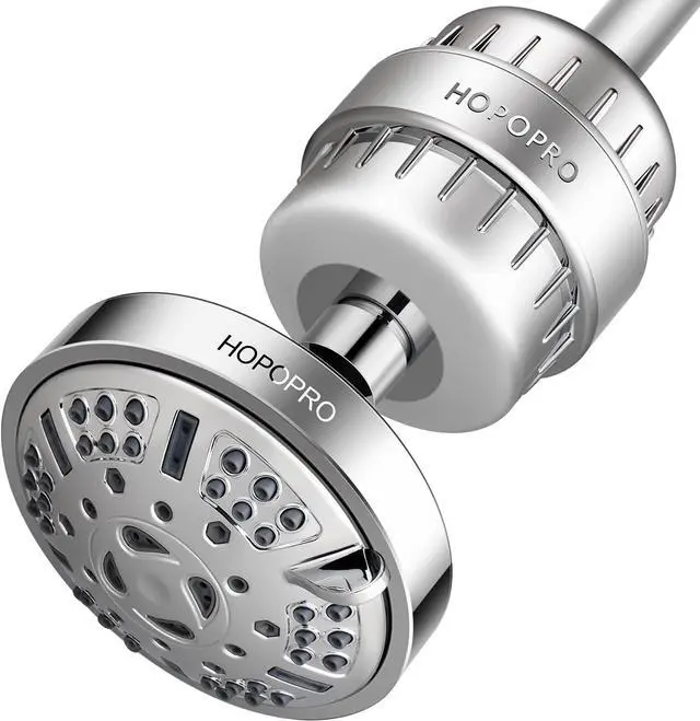 Main image of HOPOPRO 9 Modes Shower Head and 18 Stages Shower Filter Combo, High Pressure Filtered Showerhead High Output Shower Head Combo Purifying Water for Water Healthy Life
