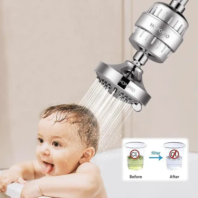 Alt view image 2 of 7 - HOPOPRO 9 Modes Shower Head and 18 Stages Shower Filter Combo, High Pressure Filtered Showerhead High Output Shower Head Combo Purifying Water for Water Healthy Life