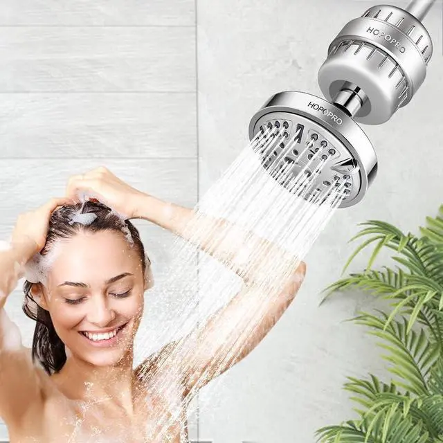 Alt view image 7 of 7 - HOPOPRO 9 Modes Shower Head and 18 Stages Shower Filter Combo, High Pressure Filtered Showerhead High Output Shower Head Combo Purifying Water for Water Healthy Life