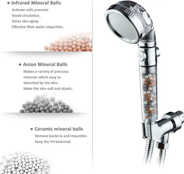 Alt view image 3 of 7 - Filtered Shower Head with Purifying Beads  3 Function High Pressure Handheld Shower for Hard Water  Removes Chlorine & Impurities, Softens Skin/Hair  On/Off Switch, Adjustable Bracket & Hose