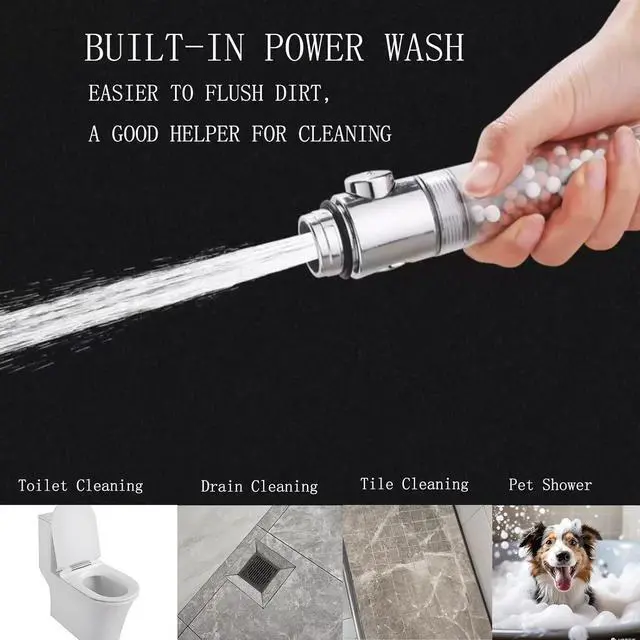 Alt view image 4 of 7 - Filtered Shower Head with Purifying Beads  3 Function High Pressure Handheld Shower for Hard Water  Removes Chlorine & Impurities, Softens Skin/Hair  On/Off Switch, Adjustable Bracket & Hose