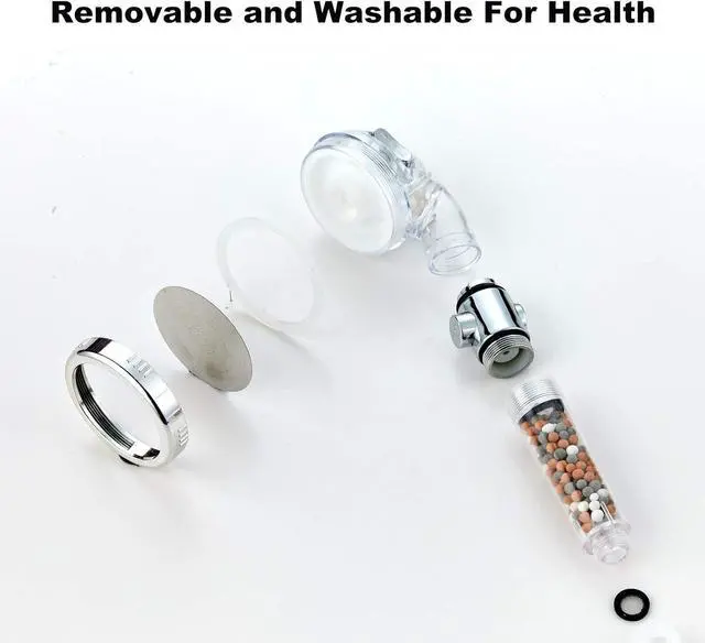 Alt view image 6 of 7 - Filtered Shower Head with Purifying Beads  3 Function High Pressure Handheld Shower for Hard Water  Removes Chlorine & Impurities, Softens Skin/Hair  On/Off Switch, Adjustable Bracket & Hose