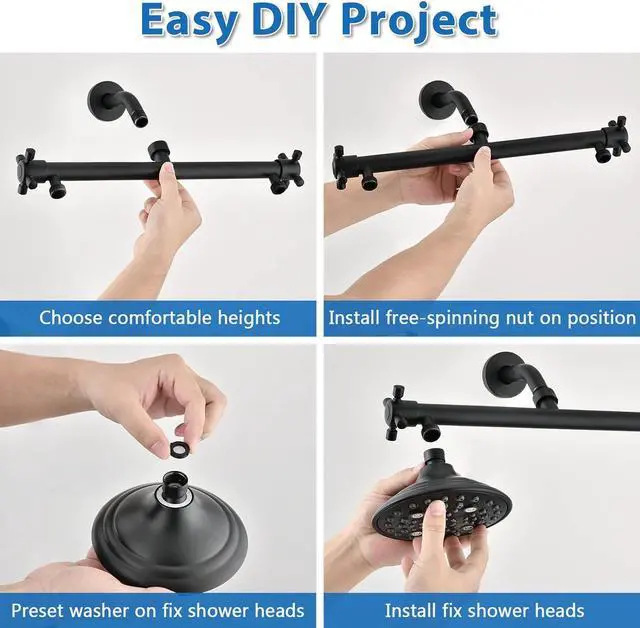 Alt view image 5 of 6 - Proox Double Shower Head with Built-in Valve, High Pressure 6 Setting Dual Shower Head Design for Couple on Walk-in Bathroom or Single on Bathtub Bathroom - Matte Black