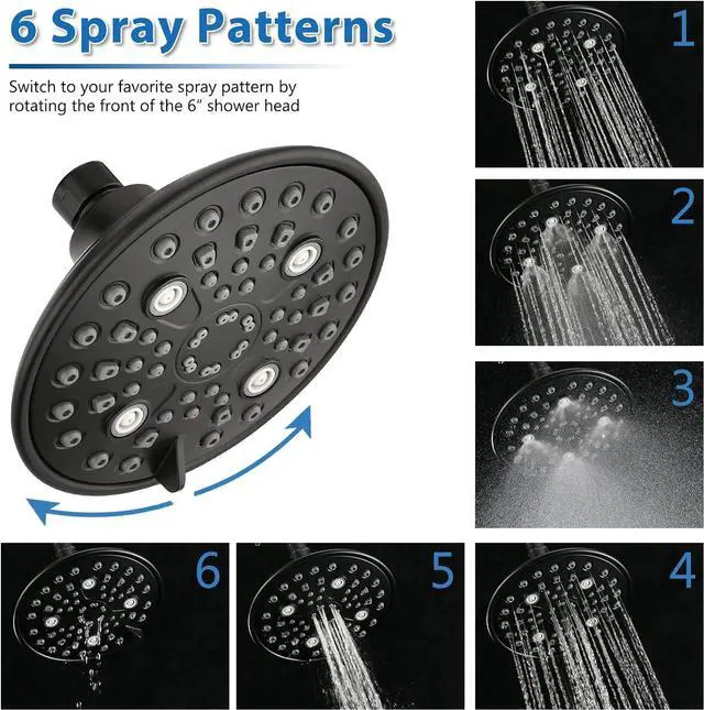 Alt view image 4 of 6 - Proox Double Shower Head with Built-in Valve, High Pressure 6 Setting Dual Shower Head Design for Couple on Walk-in Bathroom or Single on Bathtub Bathroom - Matte Black