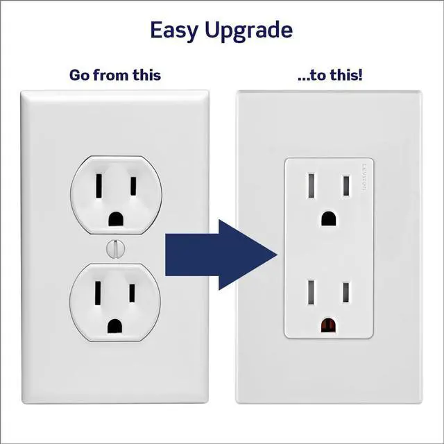 Alt view image 7 of 7 - Leviton Lever Edge 15 Amp Tamper-Resistant Duplex Wall Outlet, 10-Pack, E5325-MW, White