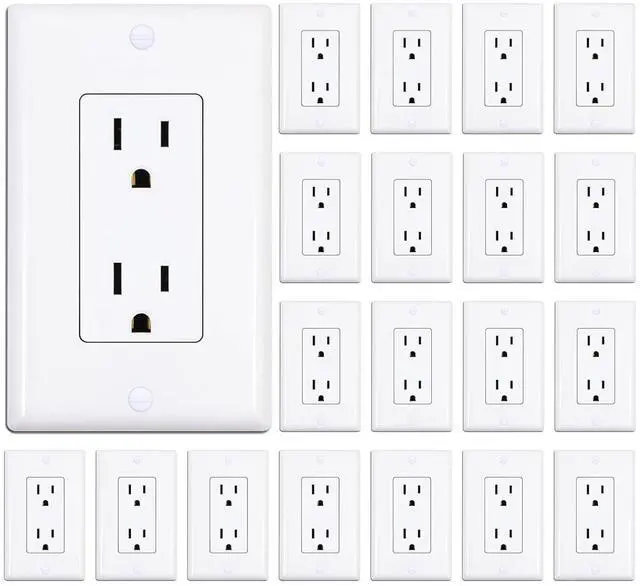 Main image of ThunderWay Decorator Receptacle Outlet with Wall Plate, Non-Tamper-Resistant Electrical Outlet, 15 amp Outlet, Self-Grounding, UL Listed, White (20 Pack)