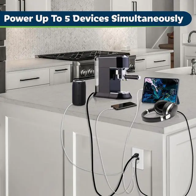Alt view image 5 of 7 - TOPGREENER USB Outlet, 3-Port Type C 3.6A 18W Wall Outlet, 15 Amp Receptacle, Charging Power Outlet with USB Ports, Compatible with iPhone 16 Series & More, UL Listed, TU21536AC3-2PCS, White, 2 Pack