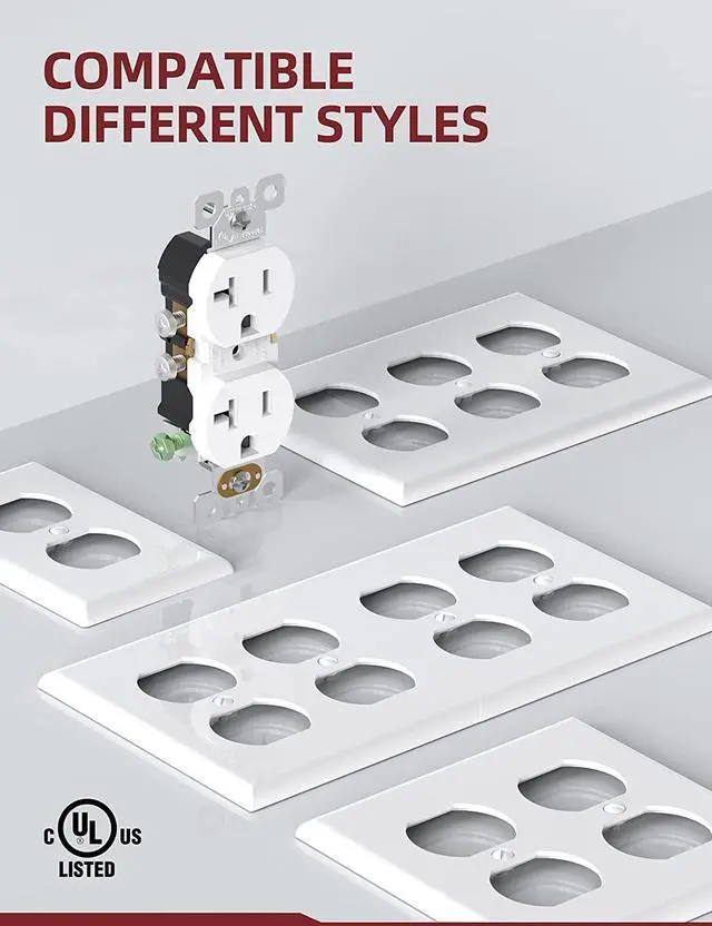 Alt view image 4 of 7 - AIDA 20 Amps Outlets Duplex Electrical Receptacle Outlets, Electrical Outlet, 20Amp 125V Heavy-Duty Wall Outlet, Residential, 3-Wire, Self-Grounding, UL Listed, Side Wire (20 Pack, White)