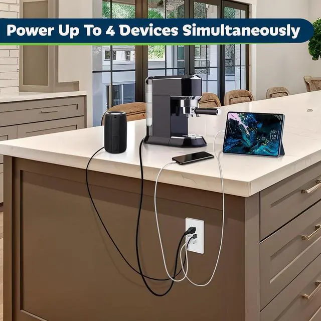 Alt view image 4 of 7 - TOPGREENER USB Outlet, Type C & Type A USB Wall Outlet, 15 Amp Tamper Resistant Receptacle Plug, Charging Power Outlet with USB Ports, Wall Plate Included, UL Listed, TU21536AC-W-6PCS, White, 6 Pack